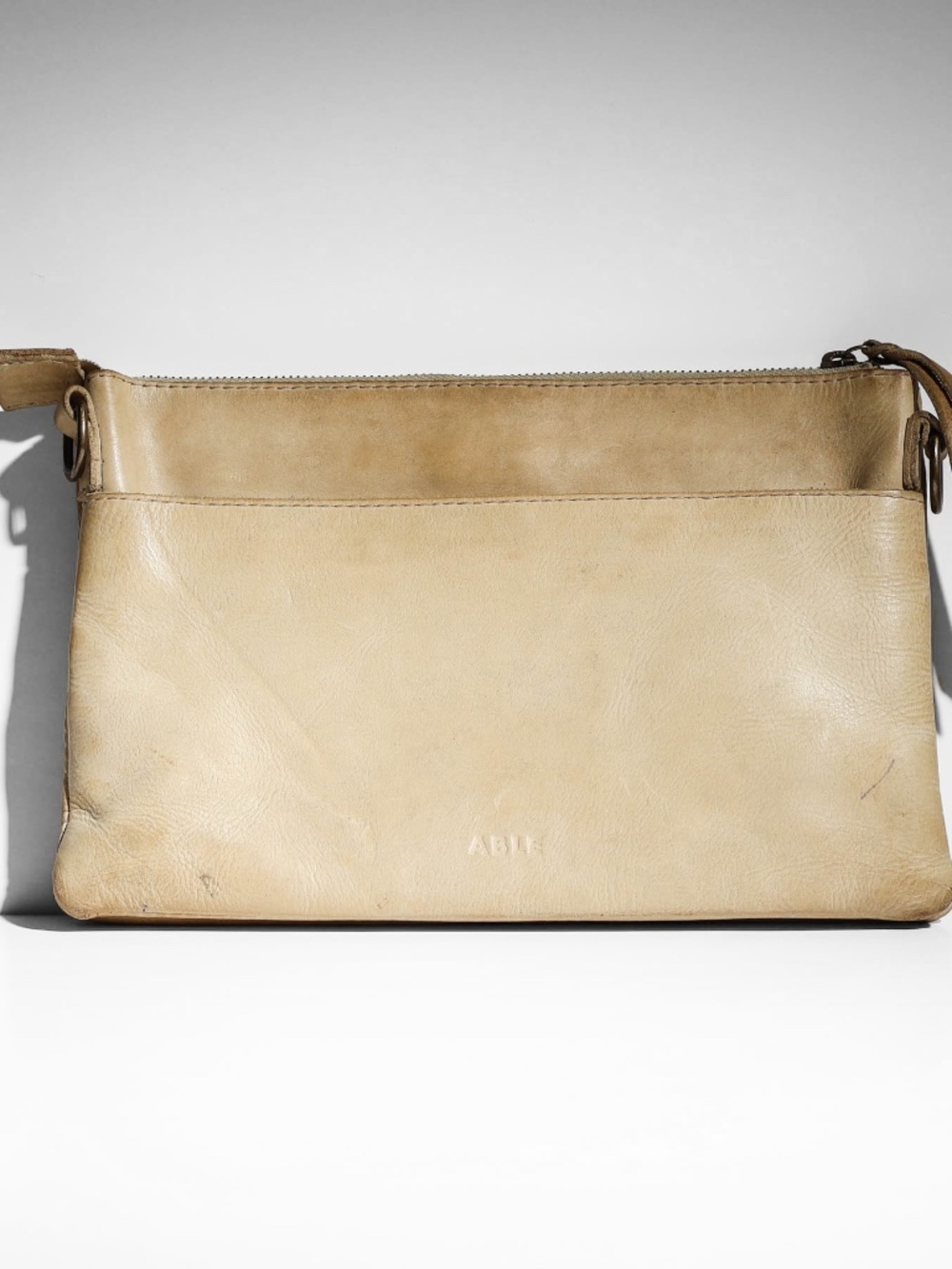 Rare True Vintage Able Genuine Leather Large Zip Clutch Pouch